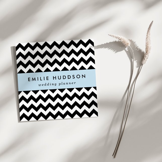 Black and White Zigzag Pattern, Chevron Pattern Square Business Card (Creator Uploaded)