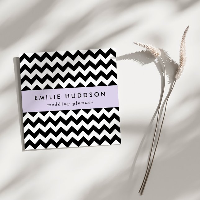 Black and White Zigzag Pattern, Chevron Pattern Square Business Card (Creator Uploaded)
