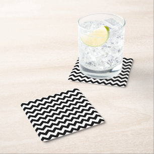 Black and White Zigzag Pattern, Chevron Pattern Square Paper Coaster
