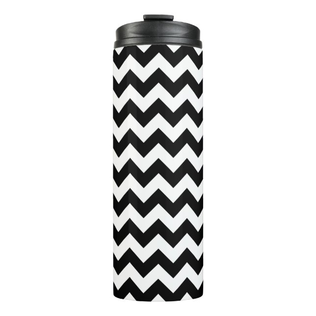 Black and White Zigzag Pattern, Chevron Pattern Thermal Tumbler (Front)