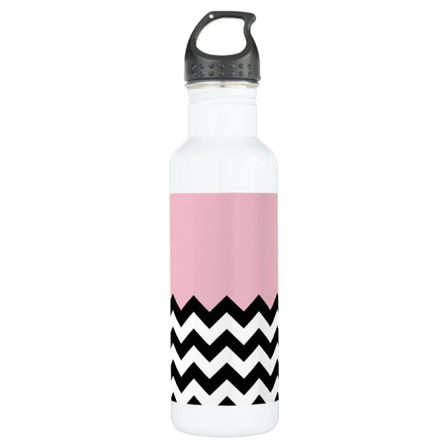 Black and White Zigzag Pattern, Chevron, Pink 710 Ml Water Bottle (Front)
