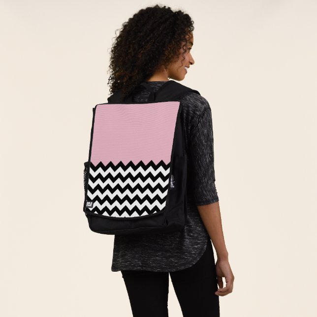 Black and White Zigzag Pattern, Chevron, Pink Backpack (Worn)