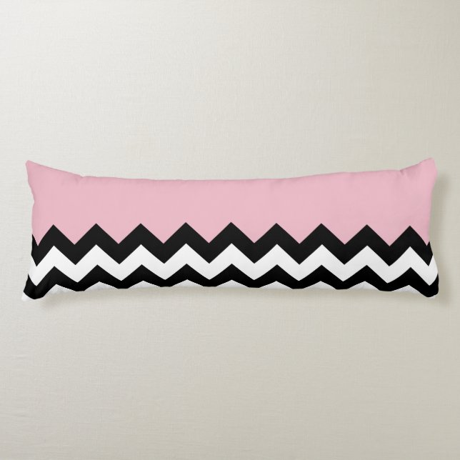 Black and White Zigzag Pattern, Chevron, Pink Body Cushion (Front)