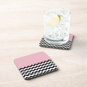 Black and White Zigzag Pattern, Chevron, Pink Coaster