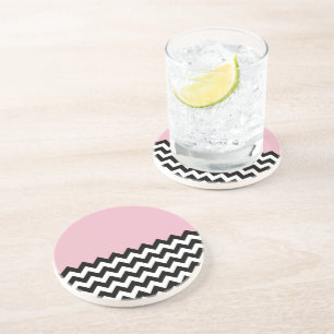 Black and White Zigzag Pattern, Chevron, Pink Coaster