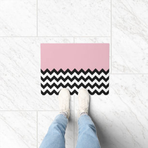 Black and White Zigzag Pattern, Chevron, Pink Doormat