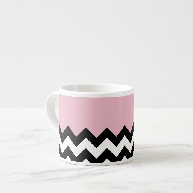 Black and White Zigzag Pattern, Chevron, Pink Espresso Cup (Front Left)