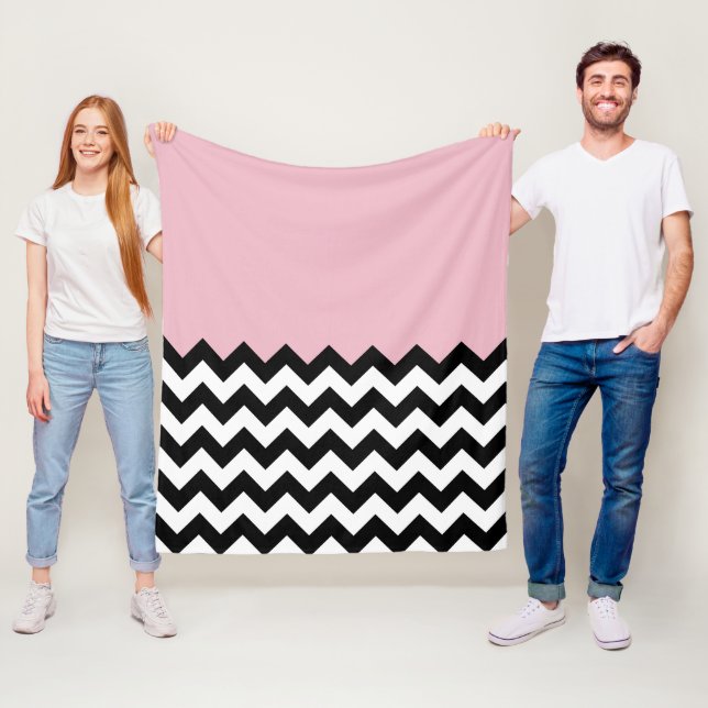 Black and White Zigzag Pattern, Chevron, Pink Fleece Blanket (In Situ)