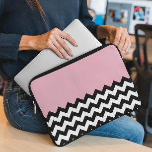 Black and White Zigzag Pattern, Chevron, Pink Laptop Sleeve