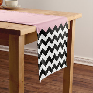 Black and White Zigzag Pattern, Chevron, Pink Medium Table Runner