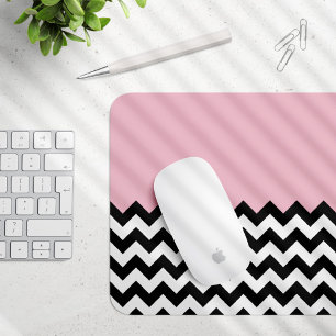 Black and White Zigzag Pattern, Chevron, Pink Mouse Mat