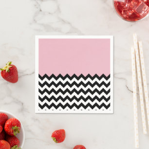 Black and White Zigzag Pattern, Chevron, Pink Napkin