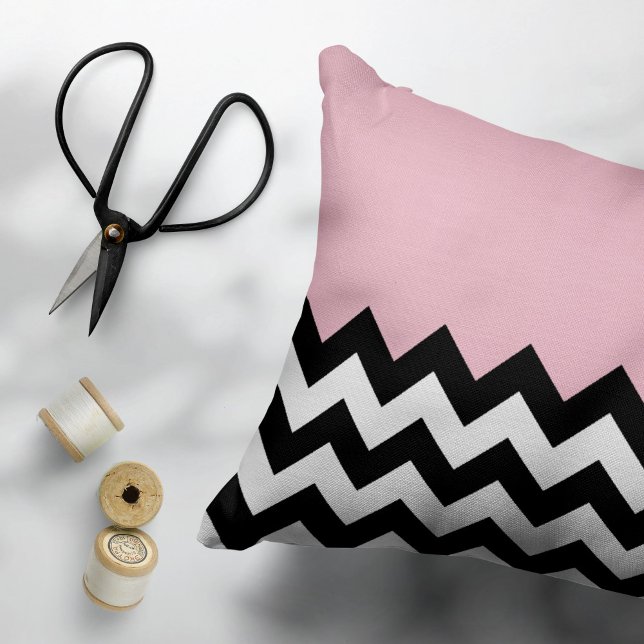 Black and White Zigzag Pattern, Chevron, Pink Pillowcase (Creator Uploaded)