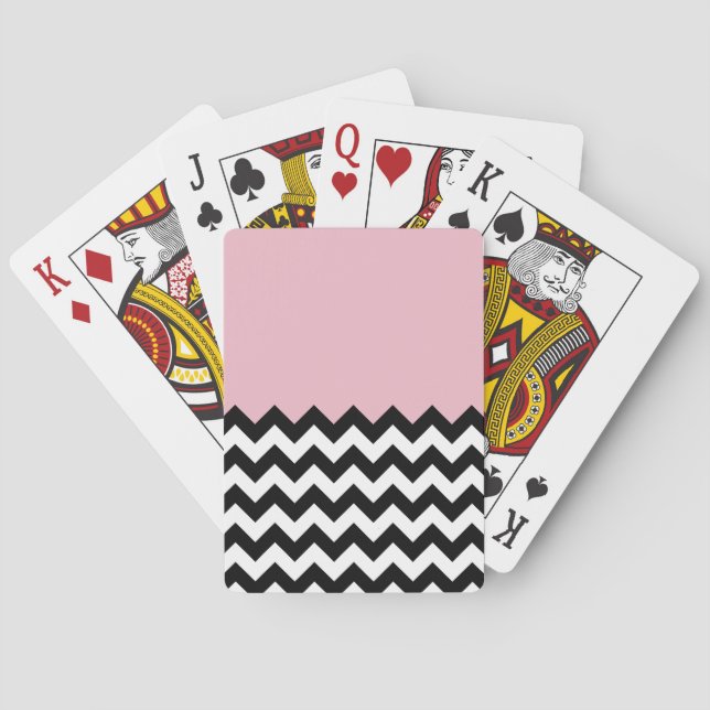 Black and White Zigzag Pattern, Chevron, Pink Playing Cards (Back)