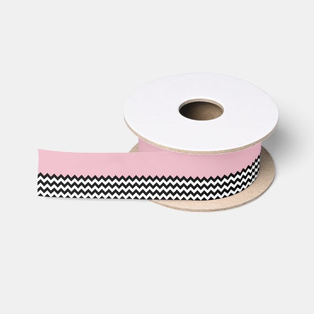 Black and White Zigzag Pattern, Chevron, Pink Satin Ribbon (Spool)