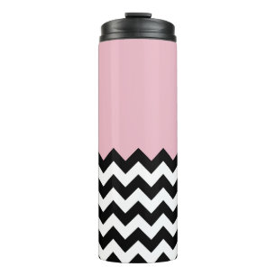 Black and White Zigzag Pattern, Chevron, Pink Thermal Tumbler