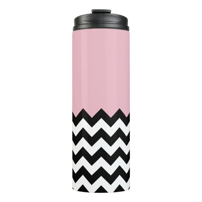 Black and White Zigzag Pattern, Chevron, Pink Thermal Tumbler (Front)