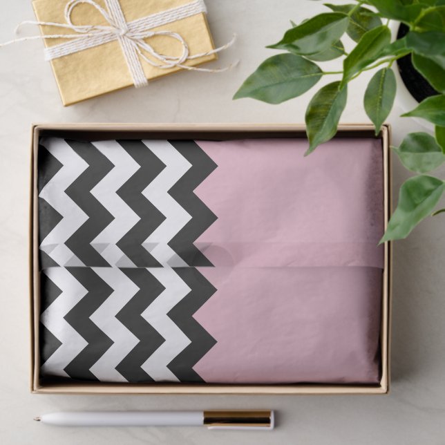 Black and White Zigzag Pattern, Chevron, Pink Tissue Paper (Gift)