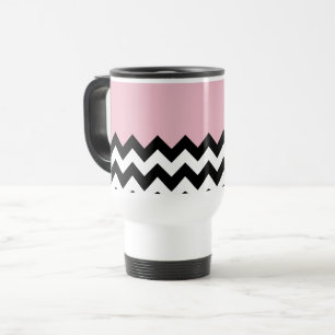 Black and White Zigzag Pattern, Chevron, Pink Travel Mug