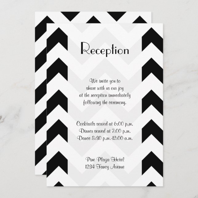 Black and White Zigzag Pattern, Chevron, Reception Invitation (Front/Back)