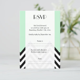Black and White Zigzag Pattern, Green, Wedding RSVP Card
