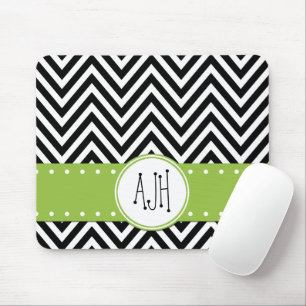 Black and White Zigzag Pattern, Monogram Mouse Mat