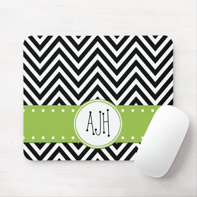 Black and White Zigzag Pattern, Monogram Mouse Mat (With Mouse)