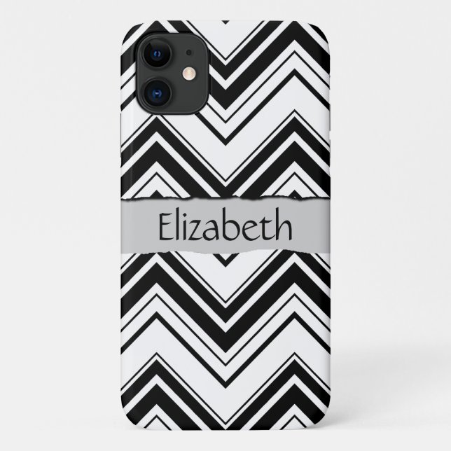Black and White Zigzag Pattern, Your Name Case-Mate iPhone Case (Back)
