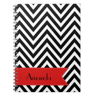 Black and White Zigzag Pattern, Your Name Notebook