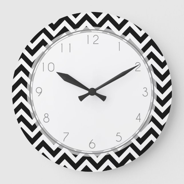Black and White Zigzag Stripes Pattern Large Clock (Front)