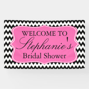 Black and White Zigzag with Hot Pink Bridal Shower Banner