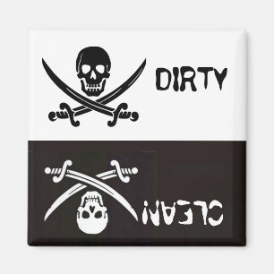 BLACK AND WHITESKULL CROSSED SWORDS DIRTY CLEAN MAGNET