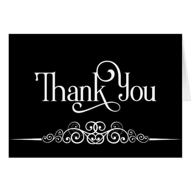 Black and WhiteThank You Note with Scrollwork (Front Horizontal)