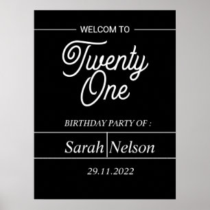 Black and Withe Modern 21st Birthday Party Poster