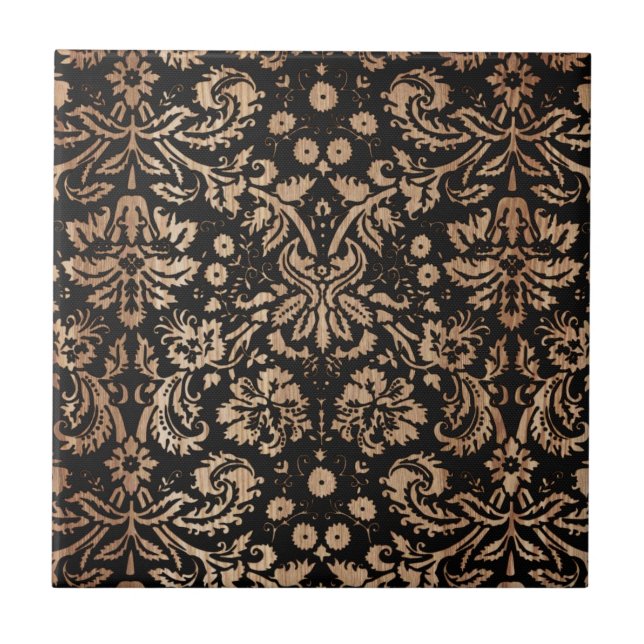 Black and Wood Damask Tile (Front)
