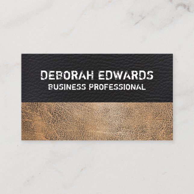 Black and Worn Brown Leather Business Card (Front)