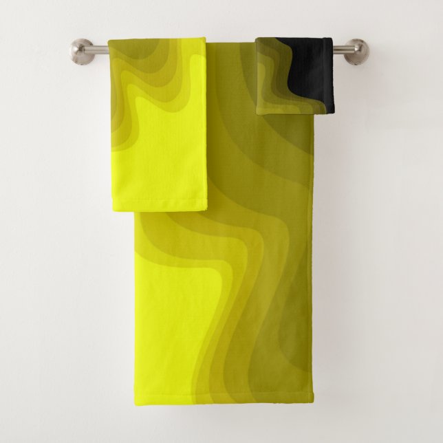 Black and yellow abstract pattern painting  bath towel set (Insitu)