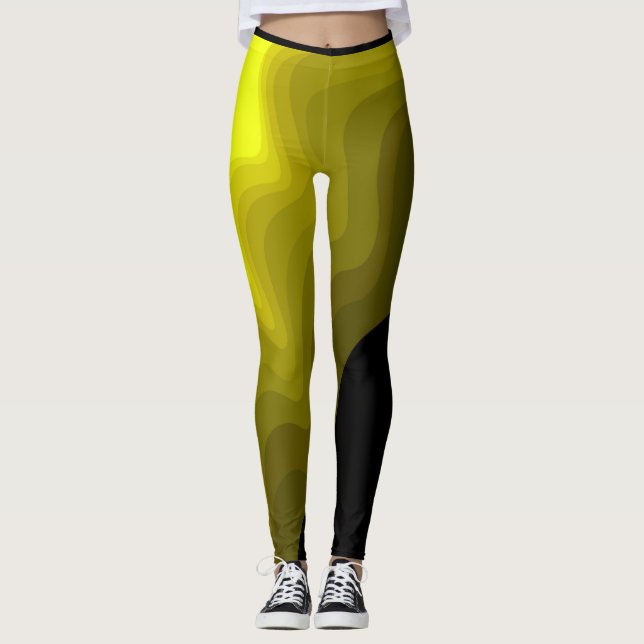 Black and yellow abstract pattern painting  leggings (Front)