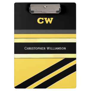 Black and yellow add name initials office clipboard