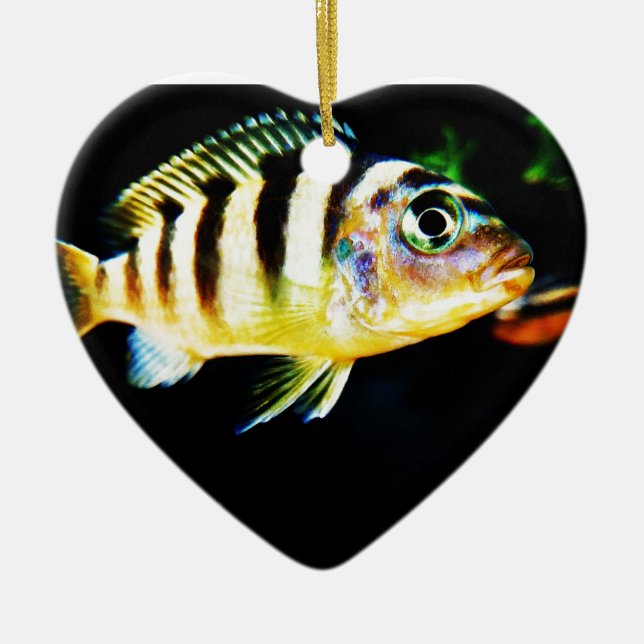 Black and Yellow African Cichlid Fish Ceramic Tree Decoration (Front)