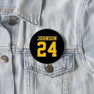Black and Yellow Athlete Name Jersey Number 7.5 Cm Round Badge