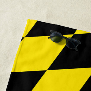 Black and Yellow Bavaria Diamond Flag Pattern Beach Towel