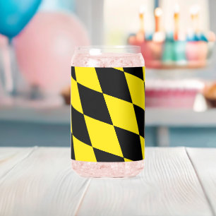 Black and Yellow Bavaria Diamond Flag Pattern Can Glass