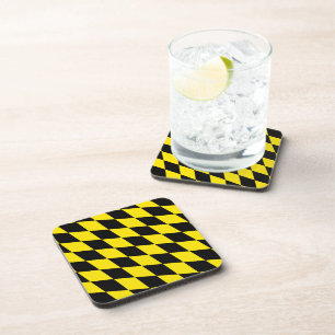 Black and Yellow Bavaria Diamond Flag Pattern Coaster