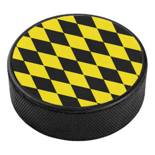 Black and Yellow Bavaria Diamond Flag Pattern Hockey Puck