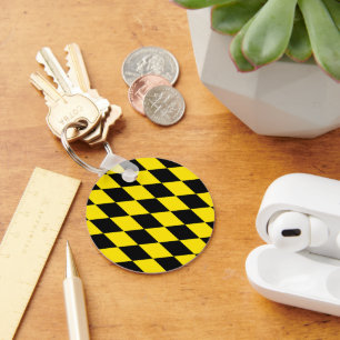 Black and Yellow Bavaria Diamond Flag Pattern Key Ring