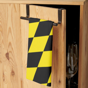 Black and Yellow Bavaria Diamond Flag Pattern Tea Towel