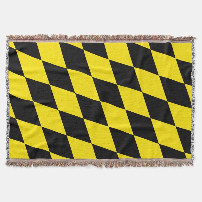 Black and Yellow Bavaria Diamond Flag Pattern Throw Blanket (Front)