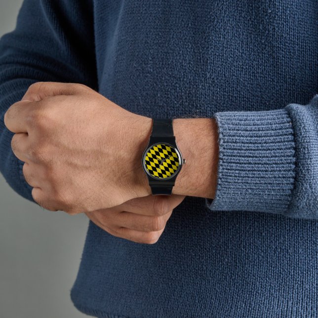 Black and Yellow Bavaria Diamond Flag Pattern Watch (Hand)
