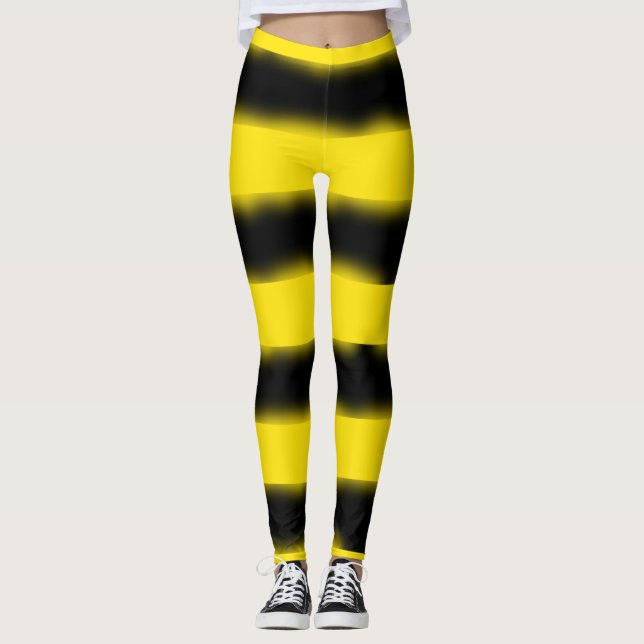 Black and Yellow Bee-Inspired Stripes Leggings (Front)